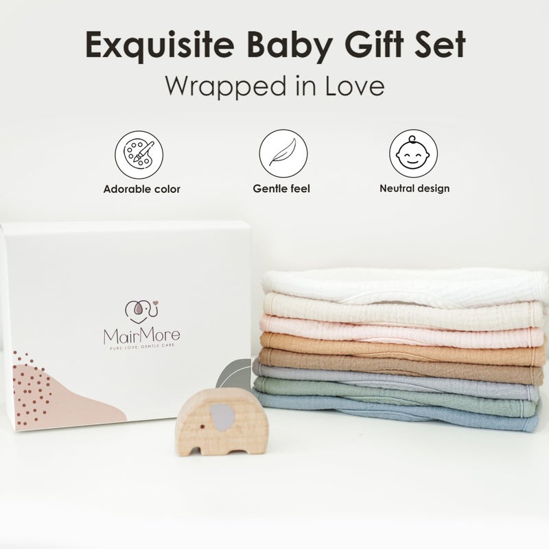 MairMore 8-Pack Baby Muslin Bibs, Soft Cotton Drool Bibs for Boys Girls, Adjustable and Absorbent Newborn Bib Set for Feeding and Drooling - Image 4