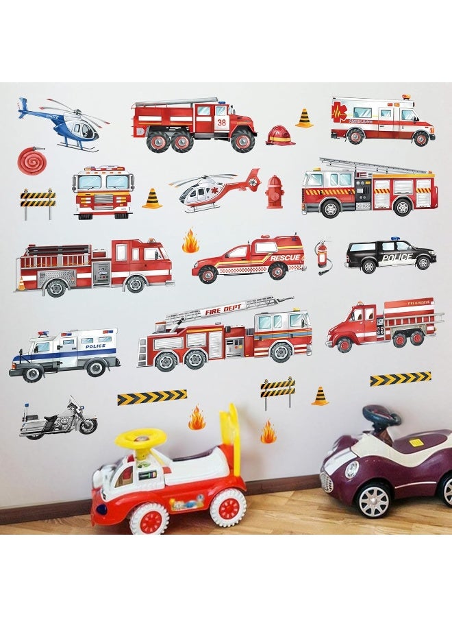 Home Trove Decalmile Transportation Cars Vehicles Wall Decals Fire Trucks Wall Stickers Baby Nursery Kids Room Boys Bedroom Wall Decor  - Image 1