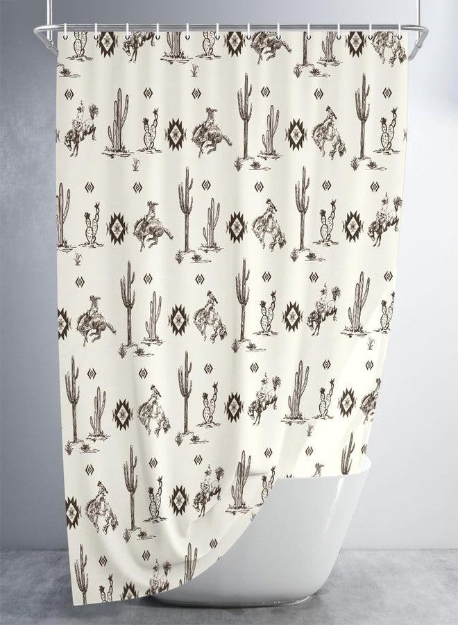 Wathon Western Cowboy Shower Curtain with Cactus Landscape, American Wild West Cowboy on Horse in Desert Bath Curtain Aztec Tribal Navajo Southwestern Theme Bathroom Decor Set with Hooks 70X70IN - Image 2
