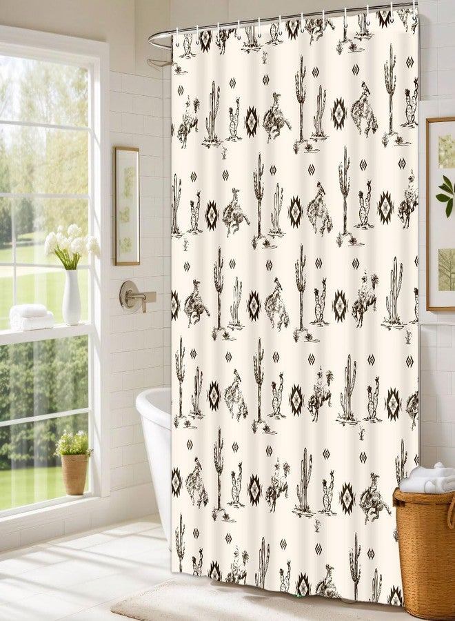 Wathon Western Cowboy Shower Curtain with Cactus Landscape, American Wild West Cowboy on Horse in Desert Bath Curtain Aztec Tribal Navajo Southwestern Theme Bathroom Decor Set with Hooks 70X70IN - Image 3