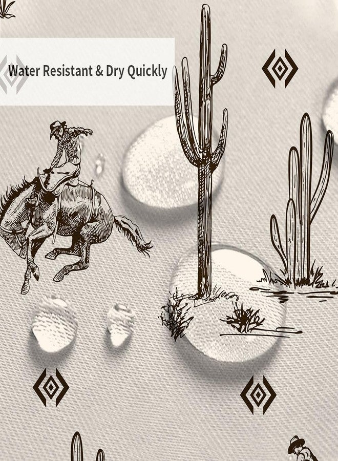 Wathon Western Cowboy Shower Curtain with Cactus Landscape, American Wild West Cowboy on Horse in Desert Bath Curtain Aztec Tribal Navajo Southwestern Theme Bathroom Decor Set with Hooks 70X70IN - Image 5