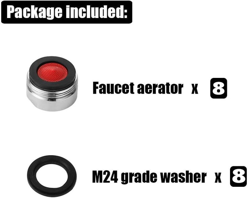 CANRAY Bathroom Sink Faucet Aerator Replacement Parts 8 PCS with Brass Shell, 2.2 GPM Flow Retrictor Insert Faucet Tap, 15/16-Inch or 24mm Male Threads, Sprays Is Very Well, Chrome - Image 4