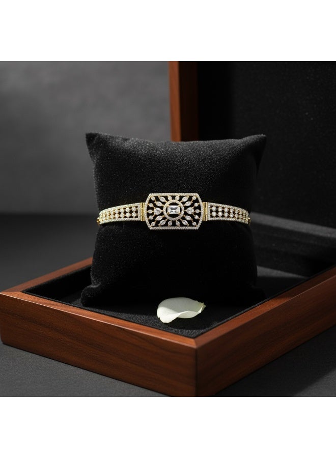 Pretty Precious Cubic Zirconia Adjustable American Diamond Chain Bracelet for Women and Girls | Elegant Gold and Rhodium Plated Jewellery - Image 5
