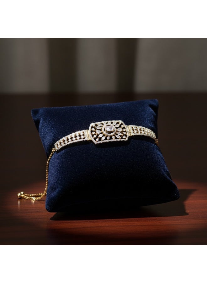 Pretty Precious Cubic Zirconia Adjustable American Diamond Chain Bracelet for Women and Girls | Elegant Gold and Rhodium Plated Jewellery - Image 3