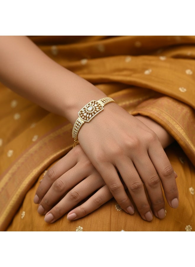 Pretty Precious Cubic Zirconia Adjustable American Diamond Chain Bracelet for Women and Girls | Elegant Gold and Rhodium Plated Jewellery - Image 1