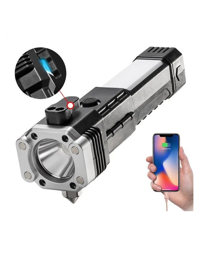 AROAQ Portable Flashlight, Super Bright 4 In 1 USB Rechargeable Flashlight, Multifunctional Strong Light Camping Torch, Durable And Powerful COB Searchlight For Home Outdoor Camping, (1pc, Silver)  - Image 1