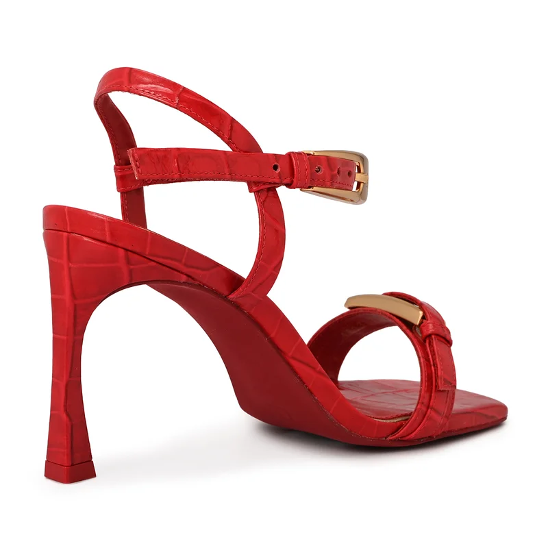 Carmen Steffens Red Ruby Sandal with Golden Buckle