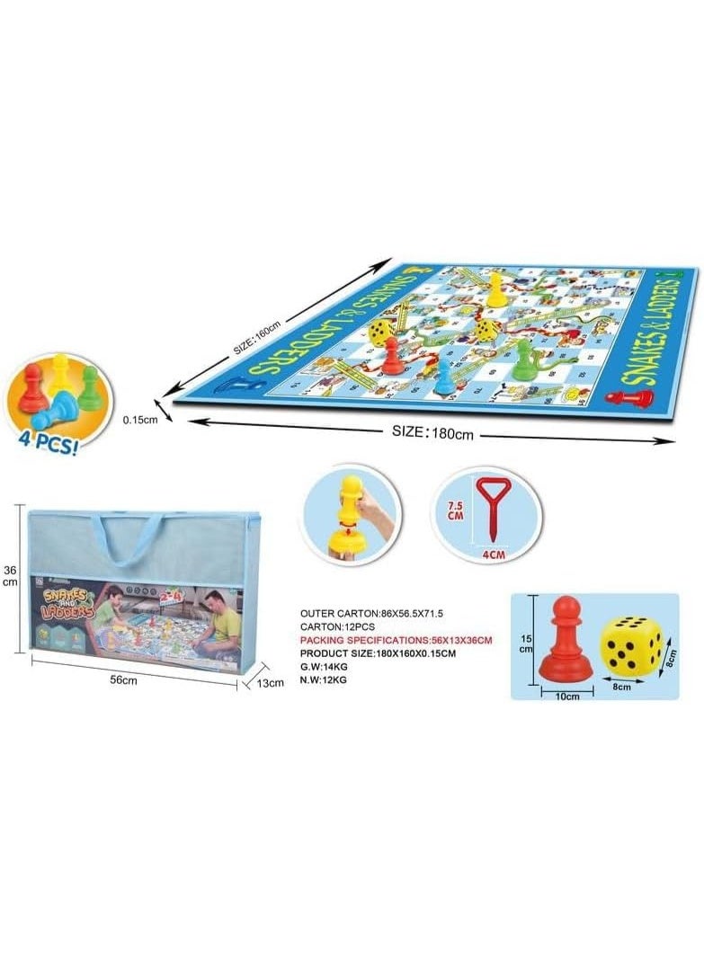GOLD MANTIS Jumbo Snakes and Ladders Game Mat – Giant Floor Board Game with Dice & Pawns – Indoor Outdoor Educational Playset for Kids & Family, Foldable Mat with Storage Bag - Image 1