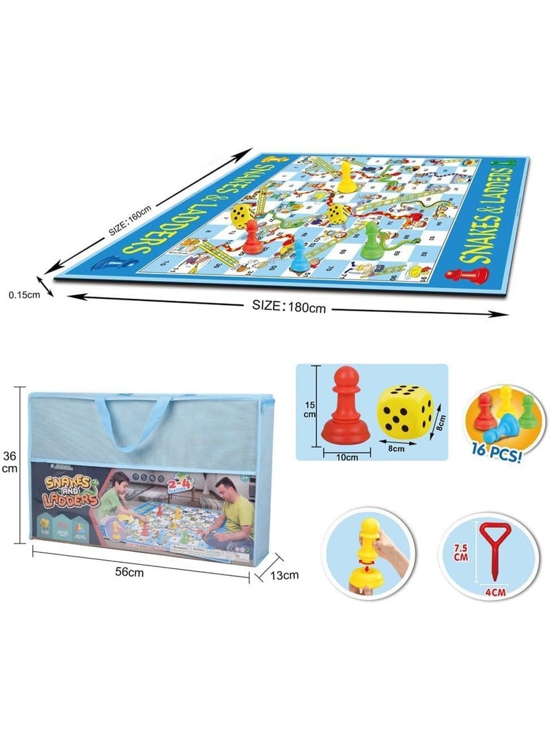 GOLD MANTIS Jumbo Snakes and Ladders Game Mat – Giant Floor Board Game with Dice & Pawns – Indoor Outdoor Educational Playset for Kids & Family, Foldable Mat with Storage Bag - Image 3