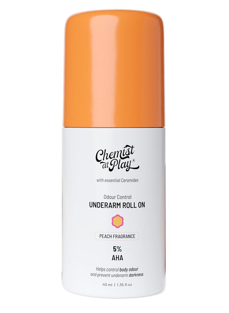 Chemist at Play Chemist at Play Underarm Roll On With 4% Lactic Acid&1% Mandelic Acid, Prevents Odour, Help Whitens&Brightens Skin, Kills Bacteria&Exfoliate, Long Lasting Peach Fragrance, Alcohol&Aluminium Free,40 Ml  - Image 1