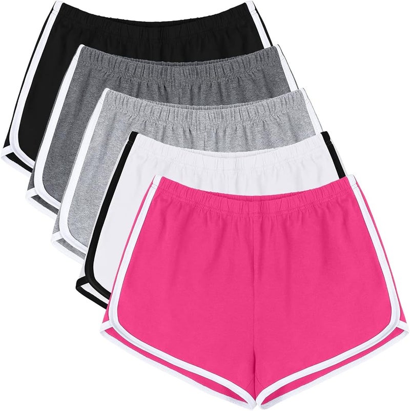 URATOT 5 Pack Women's Cotton Yoga Dance Short Pants Sport Shorts Summer Athletic Cycling Hiking Sports Shorts - Image 1