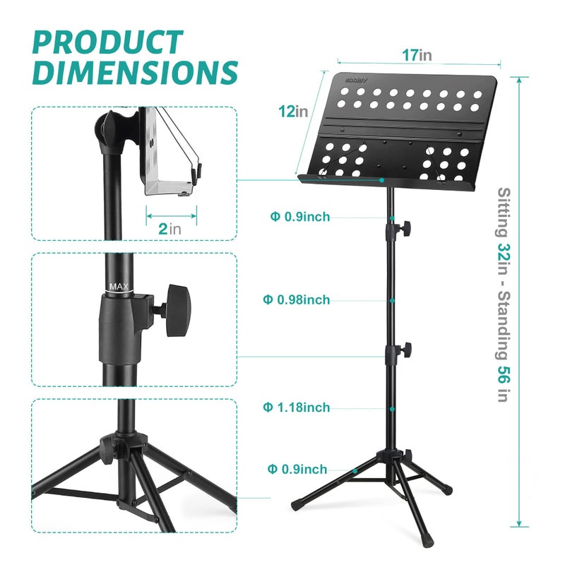 Vekkia Metal Professional Portable Perforated Sheet Music Stand - Folding Adjustable Holder, with Carrying Bag, Sturdy for Instrumental Performance, Band & Travel - Image 2