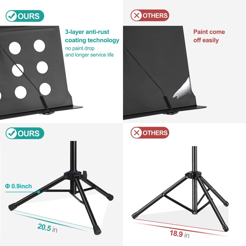 Vekkia Metal Professional Portable Perforated Sheet Music Stand - Folding Adjustable Holder, with Carrying Bag, Sturdy for Instrumental Performance, Band & Travel - Image 4
