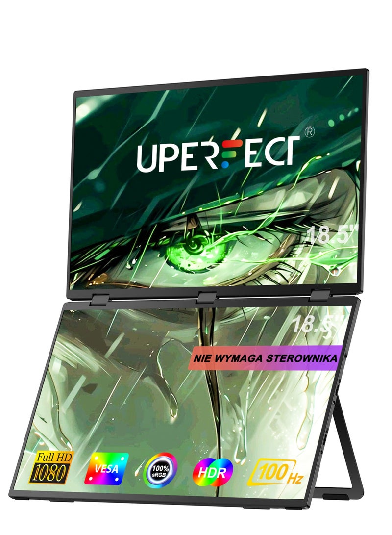 UPERFECT Dual Portable Monitor 18.5" 100Hz 100% sRGB Draagbaar Monitor with Stand & VESA Mount for Laptop/Switch/MacBook - Image 1