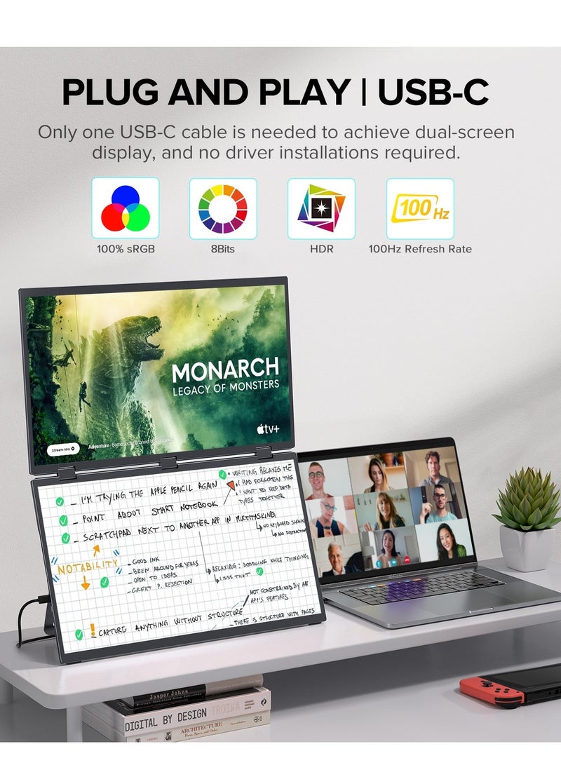UPERFECT Dual Portable Monitor 18.5" 100Hz 100% sRGB Draagbaar Monitor with Stand & VESA Mount for Laptop/Switch/MacBook - Image 3