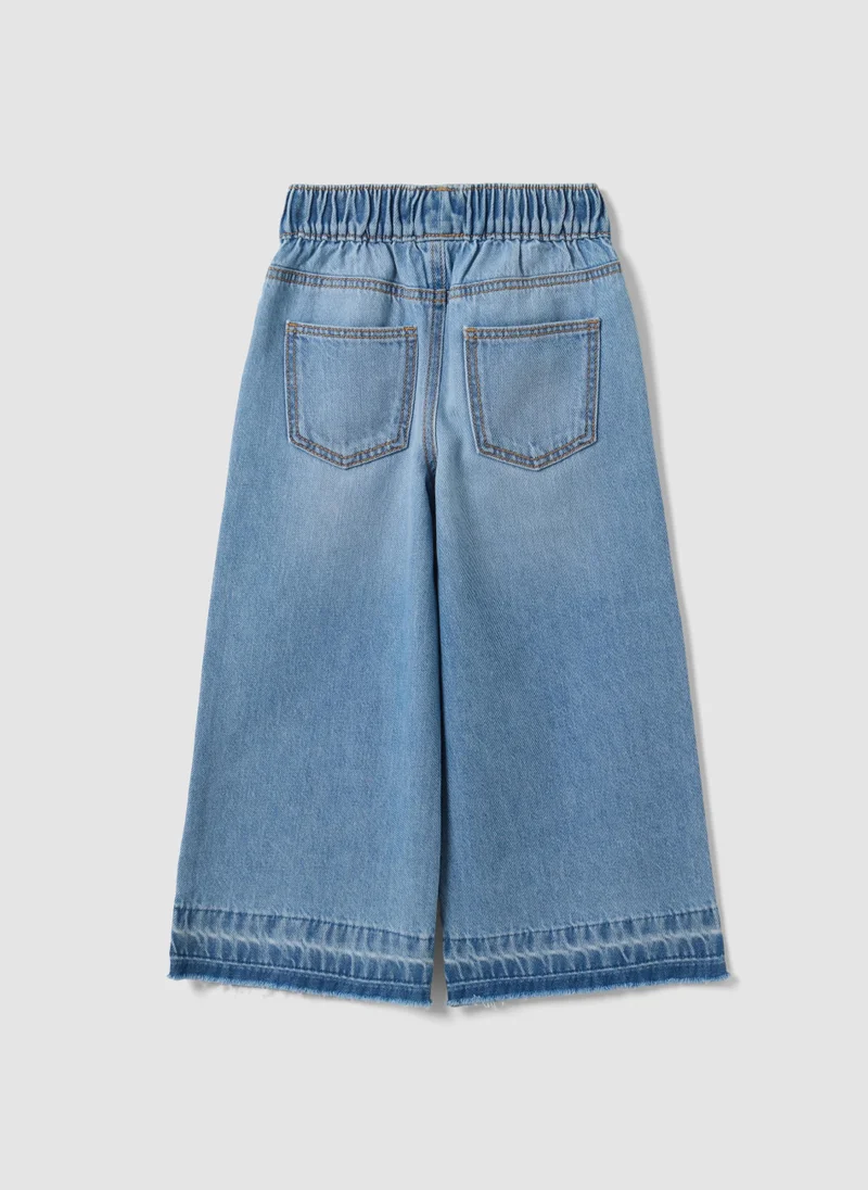 Ovs OVS Light Blue Wide-Leg 100% Cotton Jeans With Elasticated Waistband For Girls
