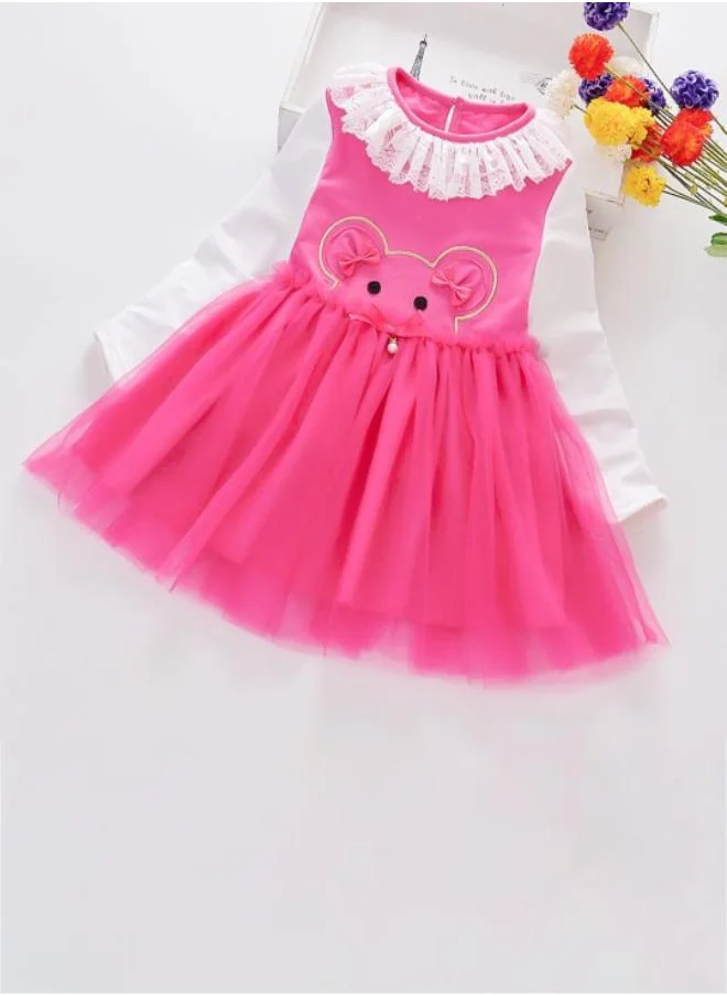YUNIQEE Fuchsia Fit & Flare Crew Neck Printed Dress
