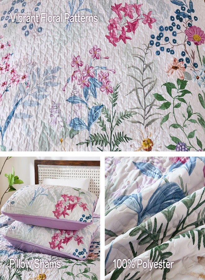 Yiran Floral Quilt Set Queen Size, Purple Botanical Bedspreads Bedding Set, 3 Pieces Summer Soft Lightweight Microfiber Coverlet with 2 Pillow Shams for All Season 96x90 Inch - Image 5