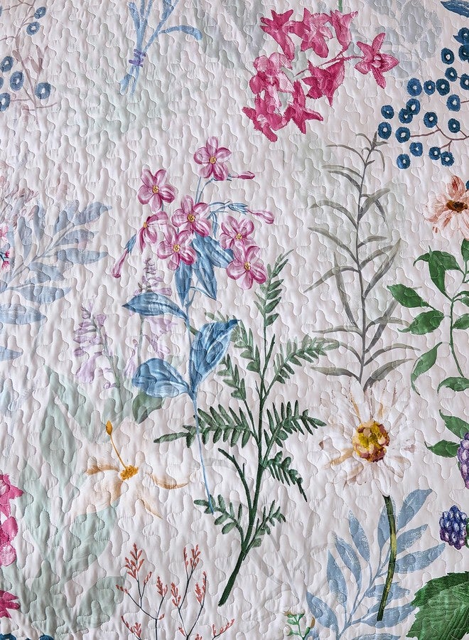 Yiran Floral Quilt Set Queen Size, Purple Botanical Bedspreads Bedding Set, 3 Pieces Summer Soft Lightweight Microfiber Coverlet with 2 Pillow Shams for All Season 96x90 Inch - Image 3