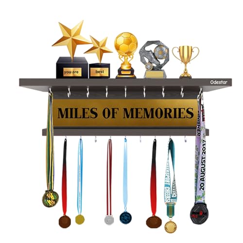 Odestar - Wooden Medal Holder Hanger Award, Medal Display Rack & Trophy Shelf Wall Mounted | Miles Of Memories |Engineered Wood With 18 - Hooks (Size ?40 X 5 X 8 Centimeters) Wenge - Image 1