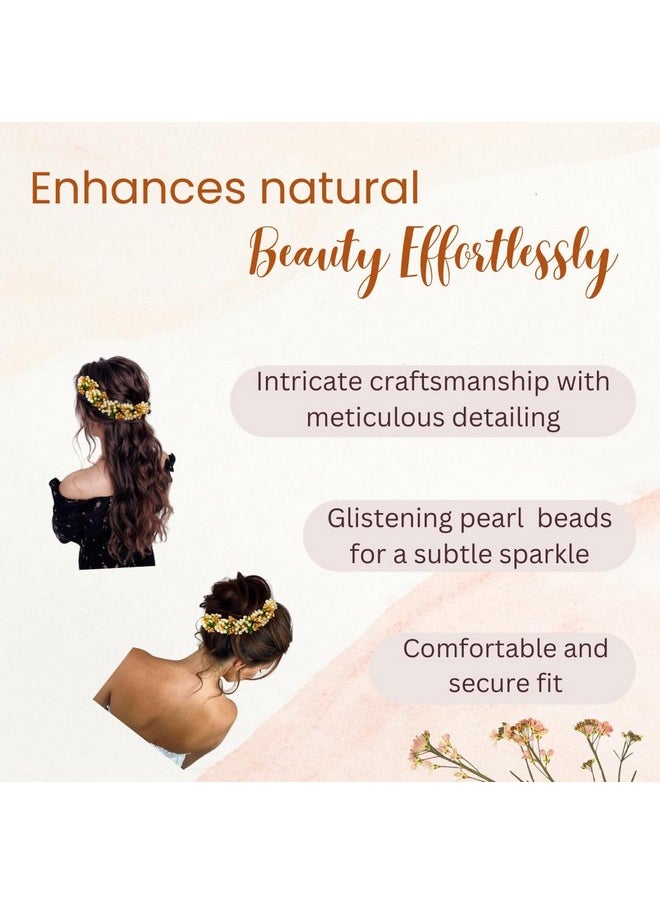 Hair Flare - Pearl And Beads With Golden Pollen Design Hair Vein/Judabun Clip | Hair Accessories For Women And Girls | Golden - 2343 - Image 1