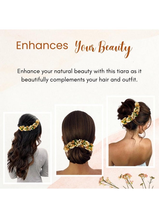 Hair Flare - Pearl And Beads With Golden Pollen Design Hair Vein/Judabun Clip | Hair Accessories For Women And Girls | Golden - 2343 - Image 1