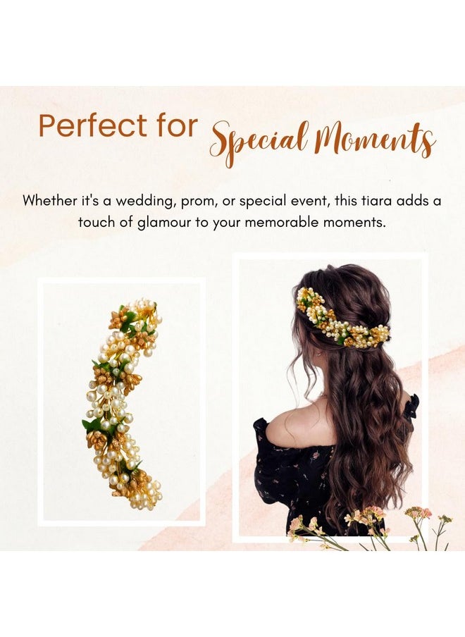 Hair Flare - Pearl And Beads With Golden Pollen Design Hair Vein/Judabun Clip | Hair Accessories For Women And Girls | Golden - 2343 - Image 1
