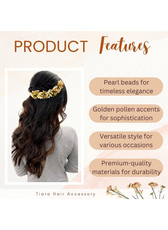 Hair Flare - Pearl And Beads With Golden Pollen Design Hair Vein/Judabun Clip | Hair Accessories For Women And Girls | Golden - 2343 - Image 1