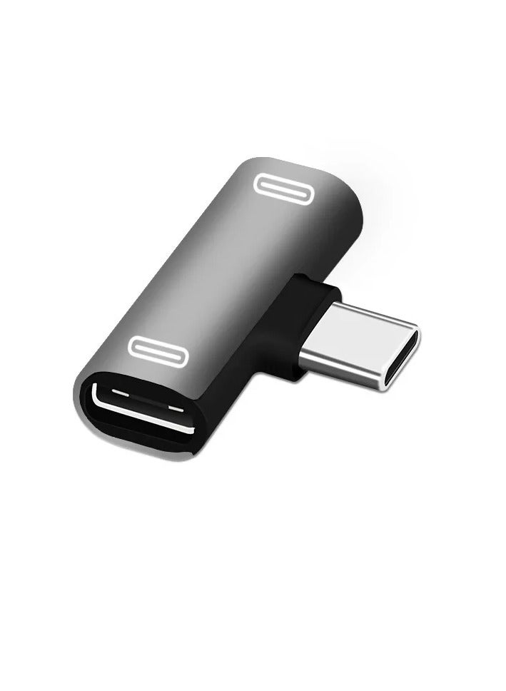 AROAQ 3 Ports Double Type C Adapter, Multifunctional Reliable Alloy USB Type C To Dual Type C Splitter Converter, Exquisite And Compact High Speed Charging Cable Earphone Converter, (Silver) - Image 1