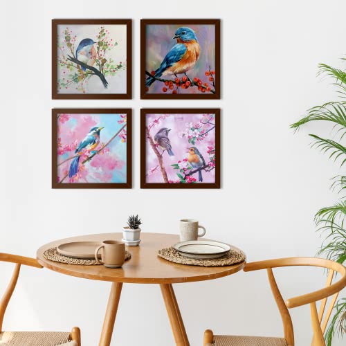 PAPER PLANE DESIGN Birds Painting For Wall Set of 4 Brown Framed Art (BIRDS) - Image 2