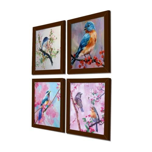 PAPER PLANE DESIGN Birds Painting For Wall Set of 4 Brown Framed Art (BIRDS) - Image 3
