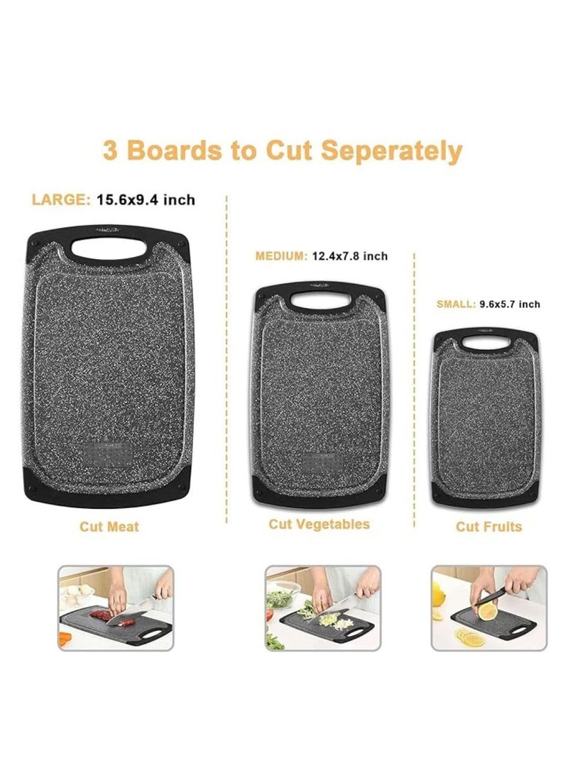 TEGRILO Plastic Cutting Board Set 3 Pcs BPA Free Non Slip Easy Grip Handle Dishwasher Safe Kitchen Chopping Boards with Juice Grooves for Meat Vegetables Fruits Daily Use Black - Image 3