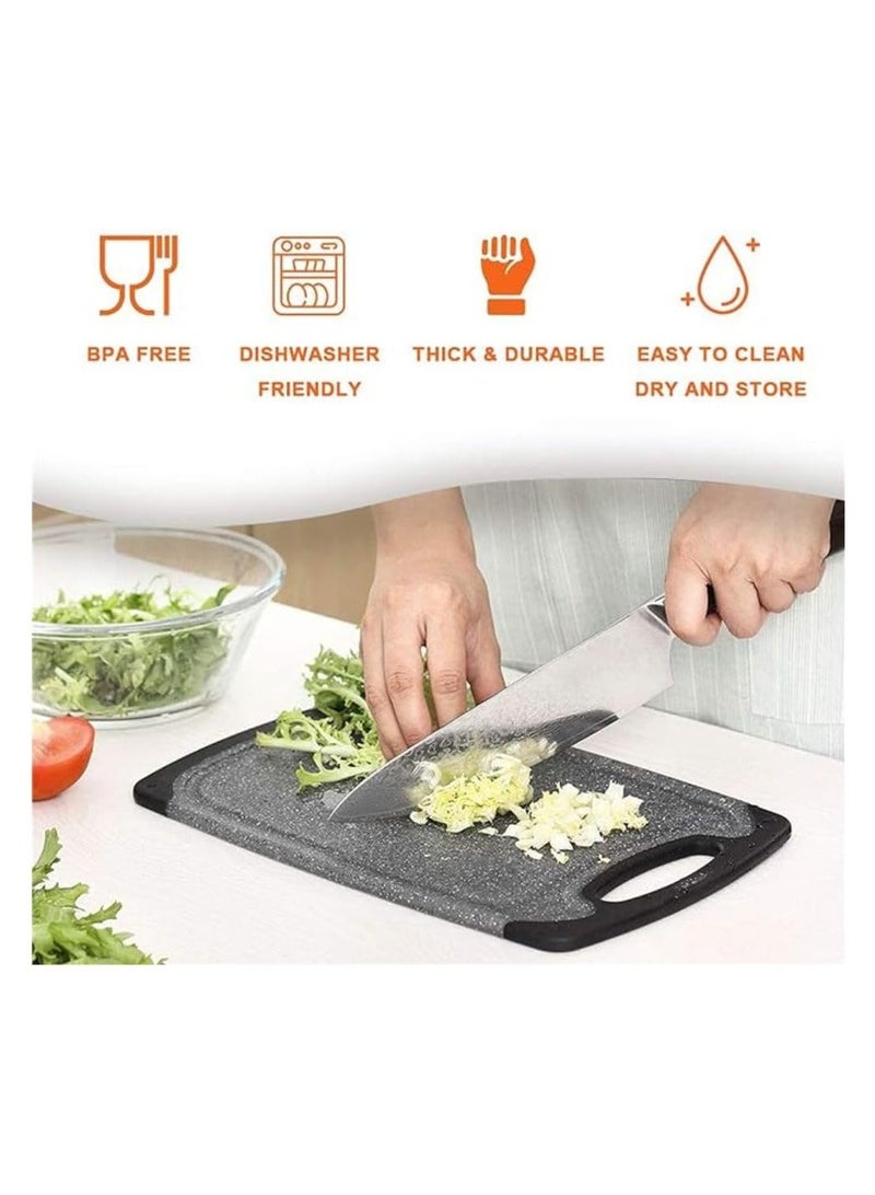 TEGRILO Plastic Cutting Board Set 3 Pcs BPA Free Non Slip Easy Grip Handle Dishwasher Safe Kitchen Chopping Boards with Juice Grooves for Meat Vegetables Fruits Daily Use Black - Image 2