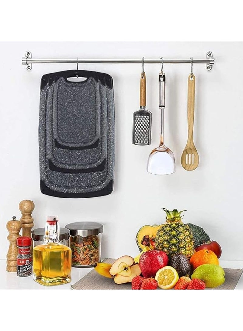 TEGRILO Plastic Cutting Board Set 3 Pcs BPA Free Non Slip Easy Grip Handle Dishwasher Safe Kitchen Chopping Boards with Juice Grooves for Meat Vegetables Fruits Daily Use Black - Image 4