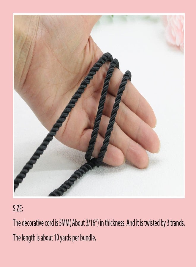 PAMIR TONG Black 5mm Twisted Satin Cord for Crafts 10 Yards Braided Decorative Cotton Cords Trims Polyester Twine Cord Thick Round Fabric Rope Thread for Sewing-DIY Projects Supplies - Image 5