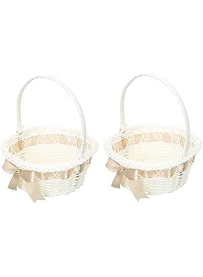 2Pcs Woven Rustic Storage Basket With Handle Light Coffee 18x21cm Wedding Flower Girl - Image 1
