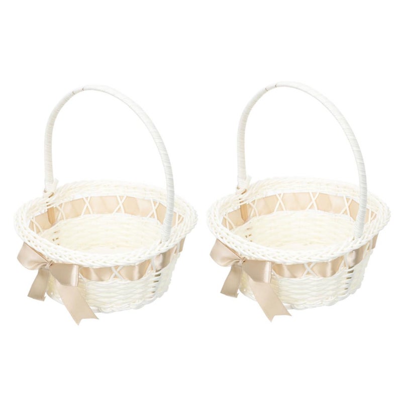 2Pcs Woven Rustic Storage Basket With Handle Light Coffee 18x21cm Wedding Flower Girl - Image 2
