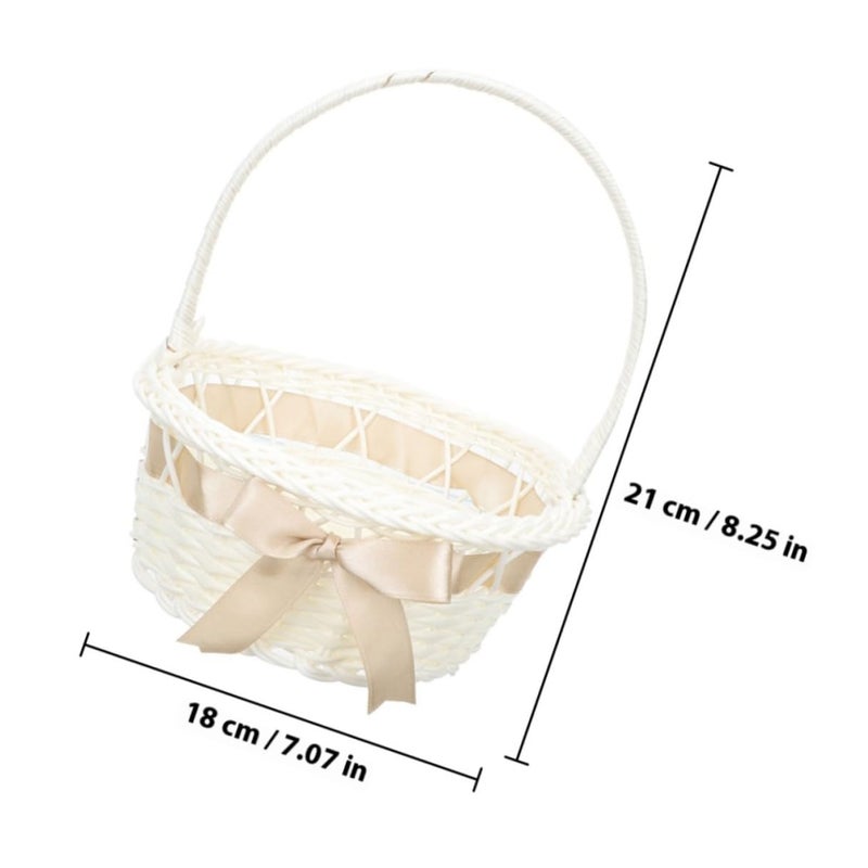 2Pcs Woven Rustic Storage Basket With Handle Light Coffee 18x21cm Wedding Flower Girl - Image 3