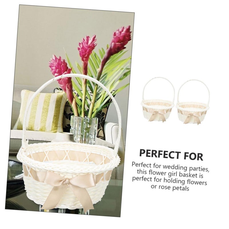 2Pcs Woven Rustic Storage Basket With Handle Light Coffee 18x21cm Wedding Flower Girl - Image 5