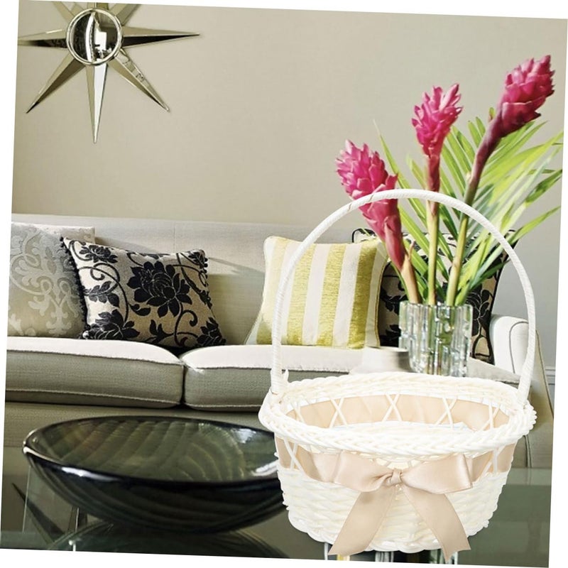 2Pcs Woven Rustic Storage Basket With Handle Light Coffee 18x21cm Wedding Flower Girl - Image 4
