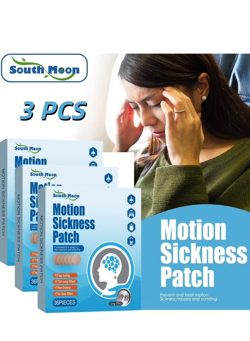 SOUTH MOON 3*36pcs Motion Sickness Patches for Travel Essentials Sea Sickness Bands for The Relief of Nausea, Vertigo and Dizziness Relieve Tinnitus and Motion Sickness for Adults and Kids from Travel of Cars, Ships, Airplanes & Other Forms of Transport Movement - Image 1