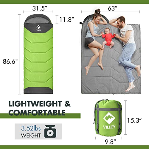 VILLEY Camping Sleeping Bag for Adults Boys and Girls 3 Season Warm Cool Weather Summer Spring Fall Lightweight Compact Backpacking Sleeping Bag for Outdoor Traveling Hiking - Image 3