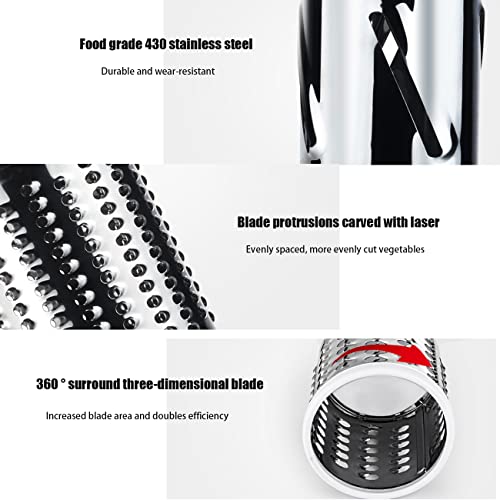 BNUNWISH Handheld Rotary Cheese Grater Shredder- 3 Interchangeable Stainless Steel Drum Blades Manual Round Mandolin Vegetable Slicer Nut Grinder with Upgraded Strong Suction Base & Free Sharp Peeler, White - Image 5