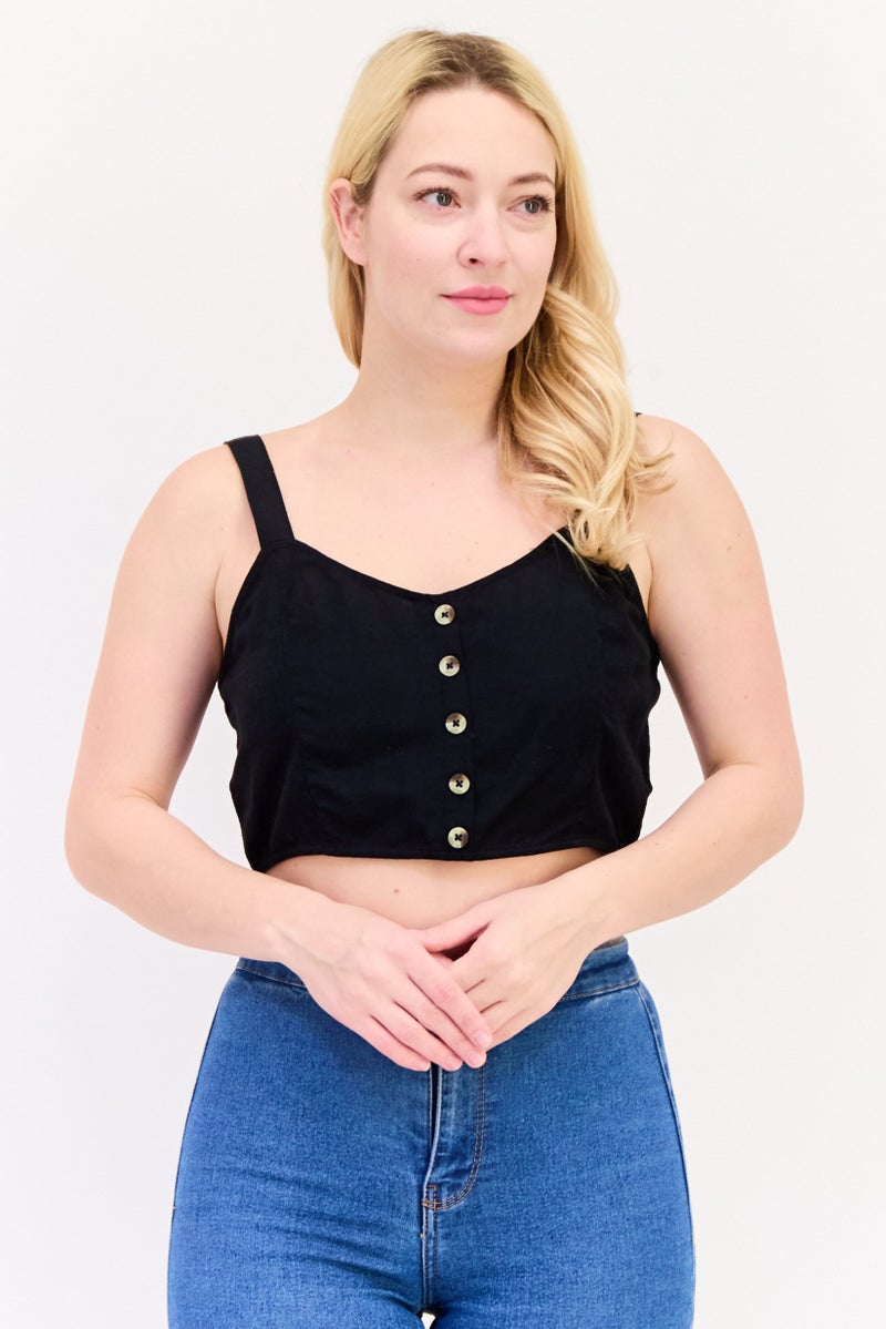 ONLY Women V-Neck Solid Tank Top, Black - Image 1