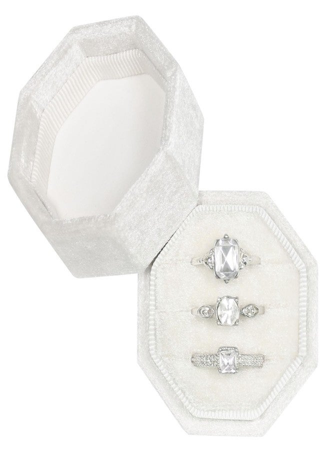 Vicoter Velvet Rings Box 3 Slots Ring Gift Box Jewelry Rings Display Holder Case for Proposal Engagement Wedding Ceremony 3 Slots Octagon (Ivory) - Image 1