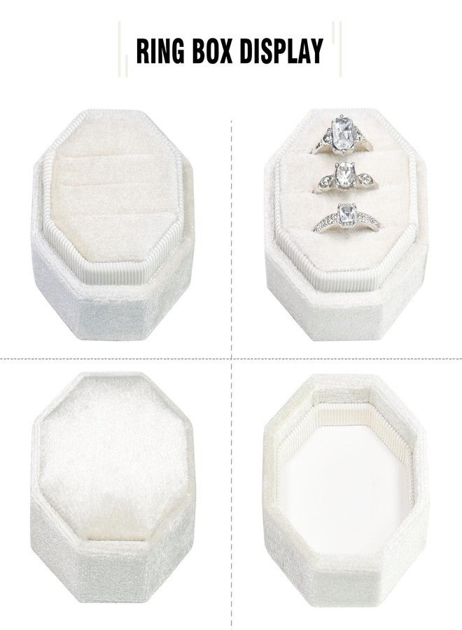 Vicoter Velvet Rings Box 3 Slots Ring Gift Box Jewelry Rings Display Holder Case for Proposal Engagement Wedding Ceremony 3 Slots Octagon (Ivory) - Image 5