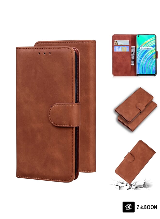 Zaboon Protective Case Cover For OPPO Realme 7I/Realme C17 Skin Feel Pure Color Flip Leather - Image 1