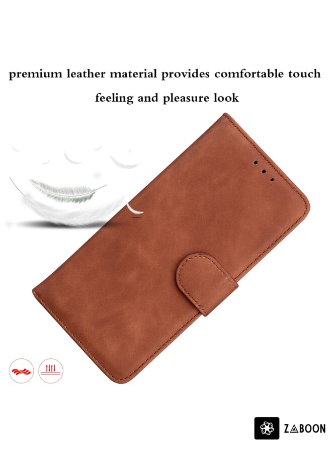 Zaboon Protective Case Cover For OPPO Realme 7I/Realme C17 Skin Feel Pure Color Flip Leather - Image 4