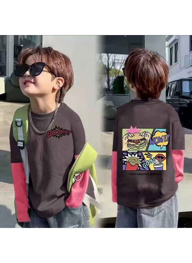 Pure Cotton Children's Long-sleeve T-shirt, Spring And Autumn Korean Style Trendy Cartoon Melade Base Shirt For Older Children, Popular For Outdoor Wear - Image 1