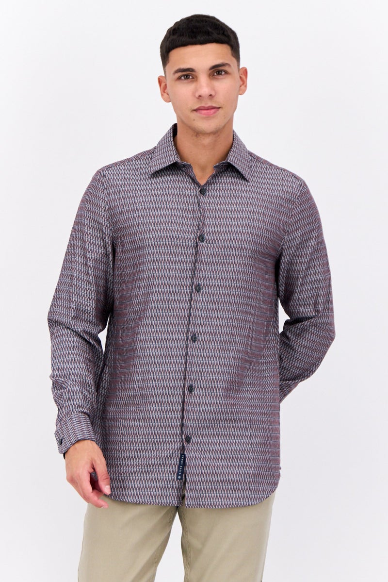 PERRY ELLIS قميص رجالي بأكمام طويلة بتصميم نحيف وطباعة شاملة، متعدد الألوان - Image 1